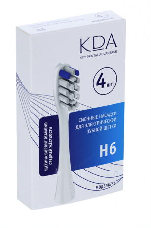 КДА S6 Сменная насадка для электрической зубной щетки H6, средней жесткости, белого цвета, 4 шт.
